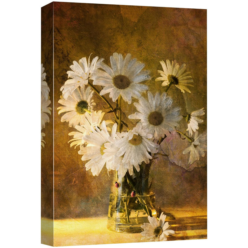 IDEA4WALL Vintage White Daisies In Glass Vase Floral Plants Photography